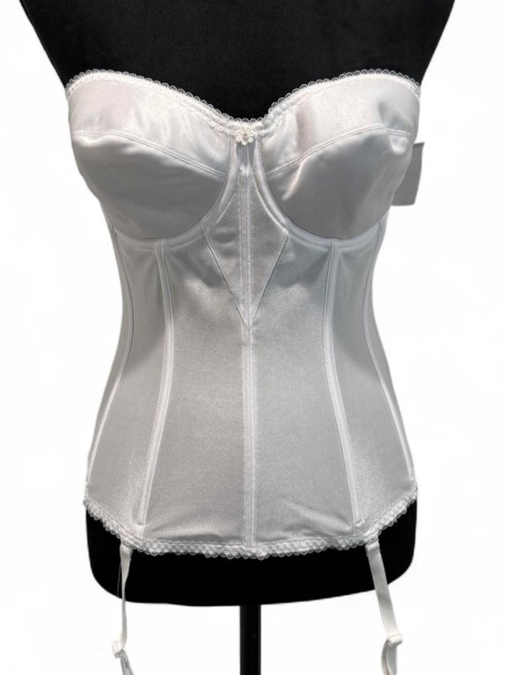 Vintage Dominique White Satin Corset Bustier 34D Bridal Lingerie Deadstock